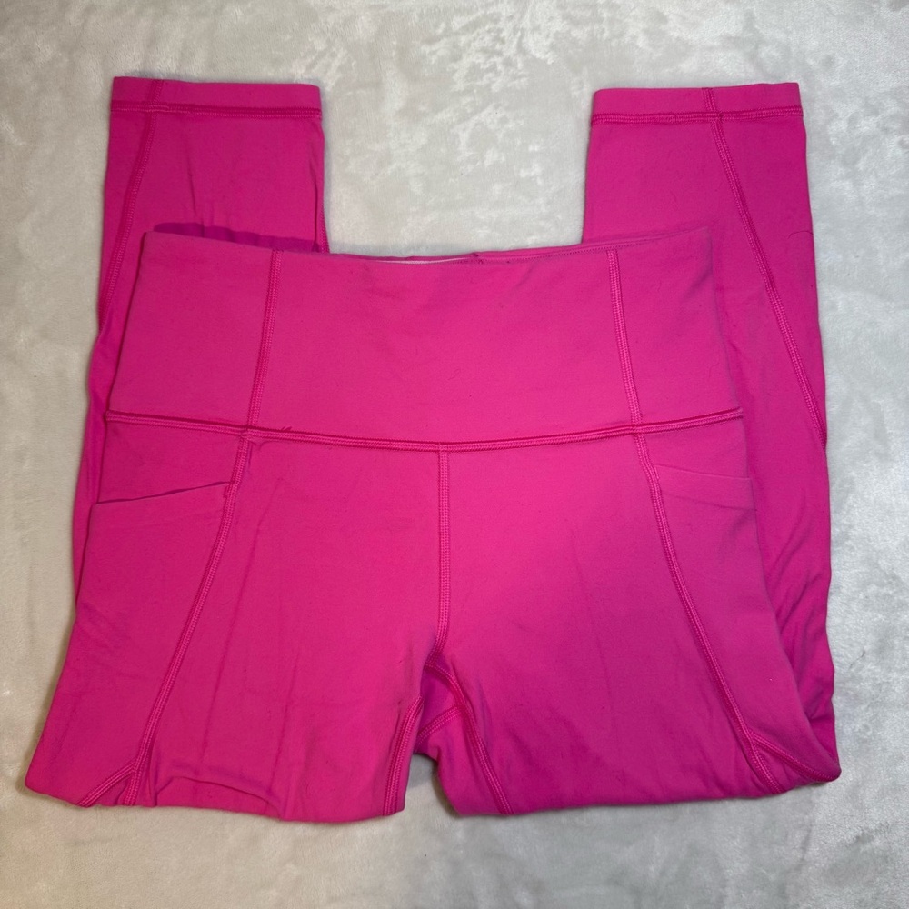 Athleta Hot Pink High Rise Crop Leggings Side Pockets Size Small